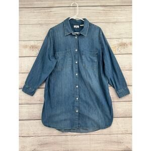 Levi's Denim Button Down Tunic Shirt Womens 1X Blue Medium Wash